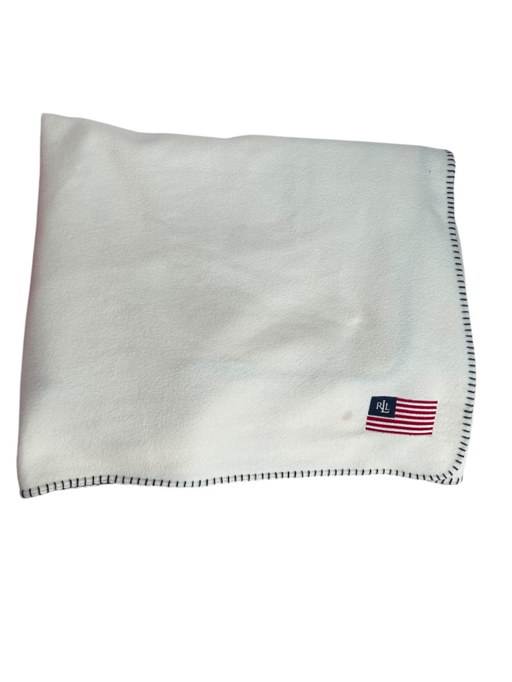 Ralph Lauren white fleece Amerian flag contrast woven edge throw twin blanket 5